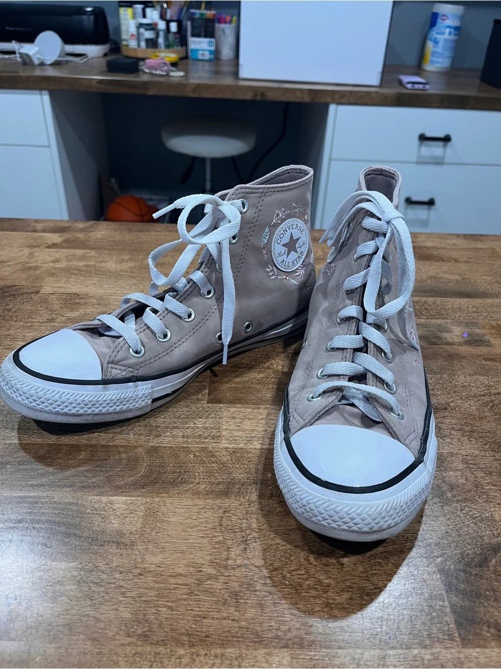 Converse High Top Sneakers - Light Taupe with White Accents